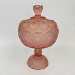 Vintage LE Smith Pink Satin Moon and Star Covered Compote / Candy Dish 10” RARE
